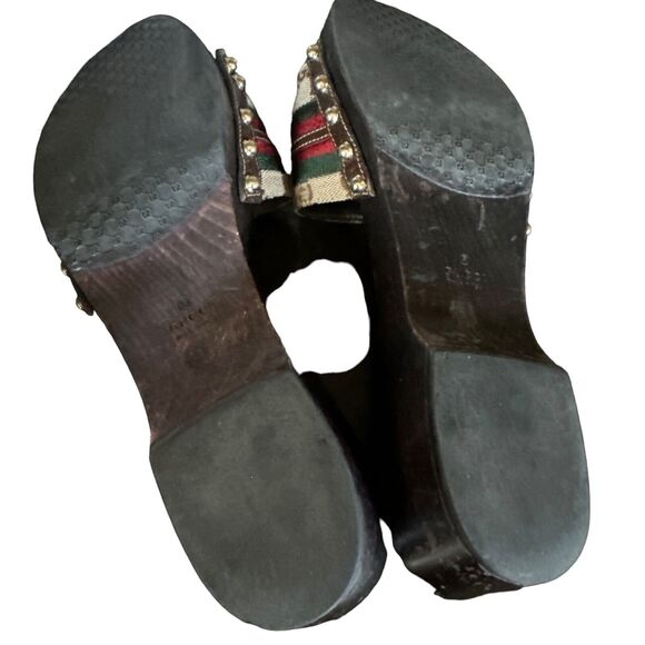 Monogram Natural Pigskin Web Horsebit Clog Slide Sandals 10 Beige Ebony Cocoa - Picture 3 of 12